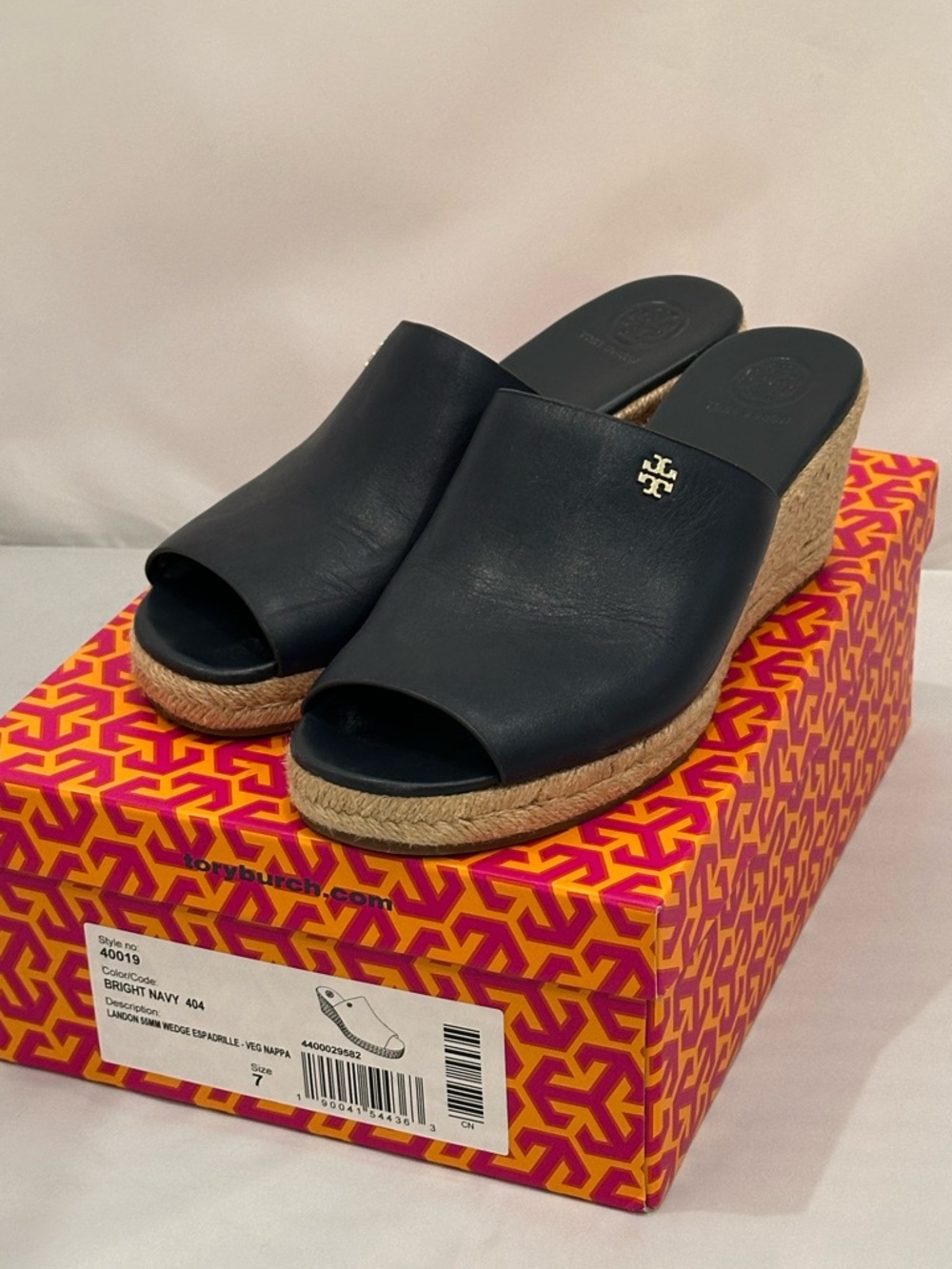 Tory Burch Navy Leather Espadrille Wedge s